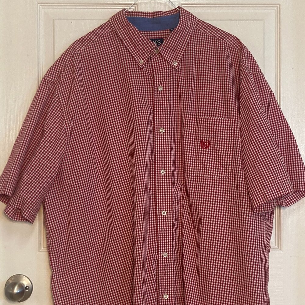 Men's dress shirt by Chaps shorts sleeve button down red/white sze 3XLT/3TGL